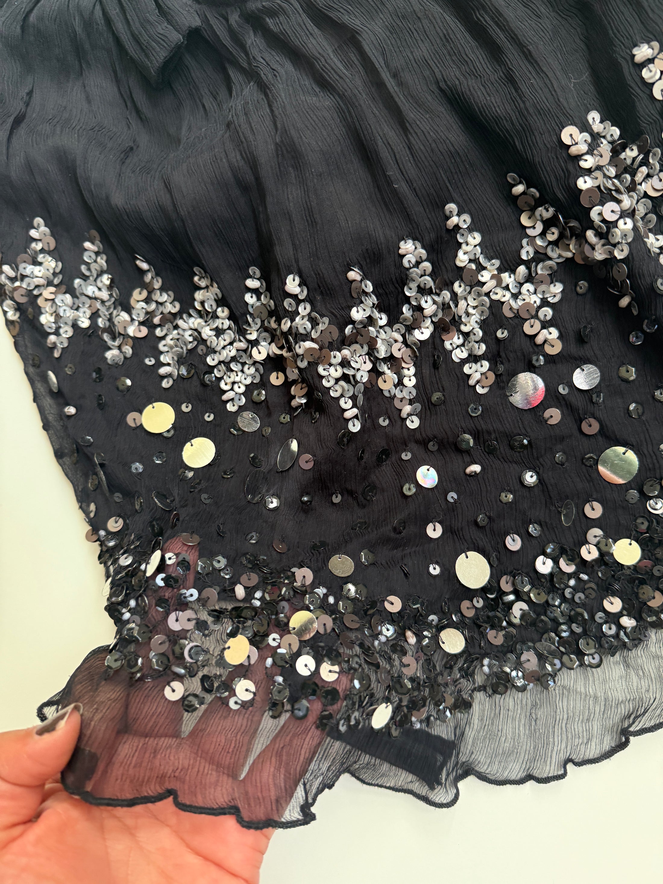 00's Morgan silk sequin backless halter• Size S-M