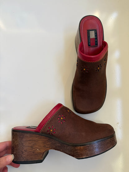 00's Tommy Hilfiger genuine leather platform clogs • Size 7