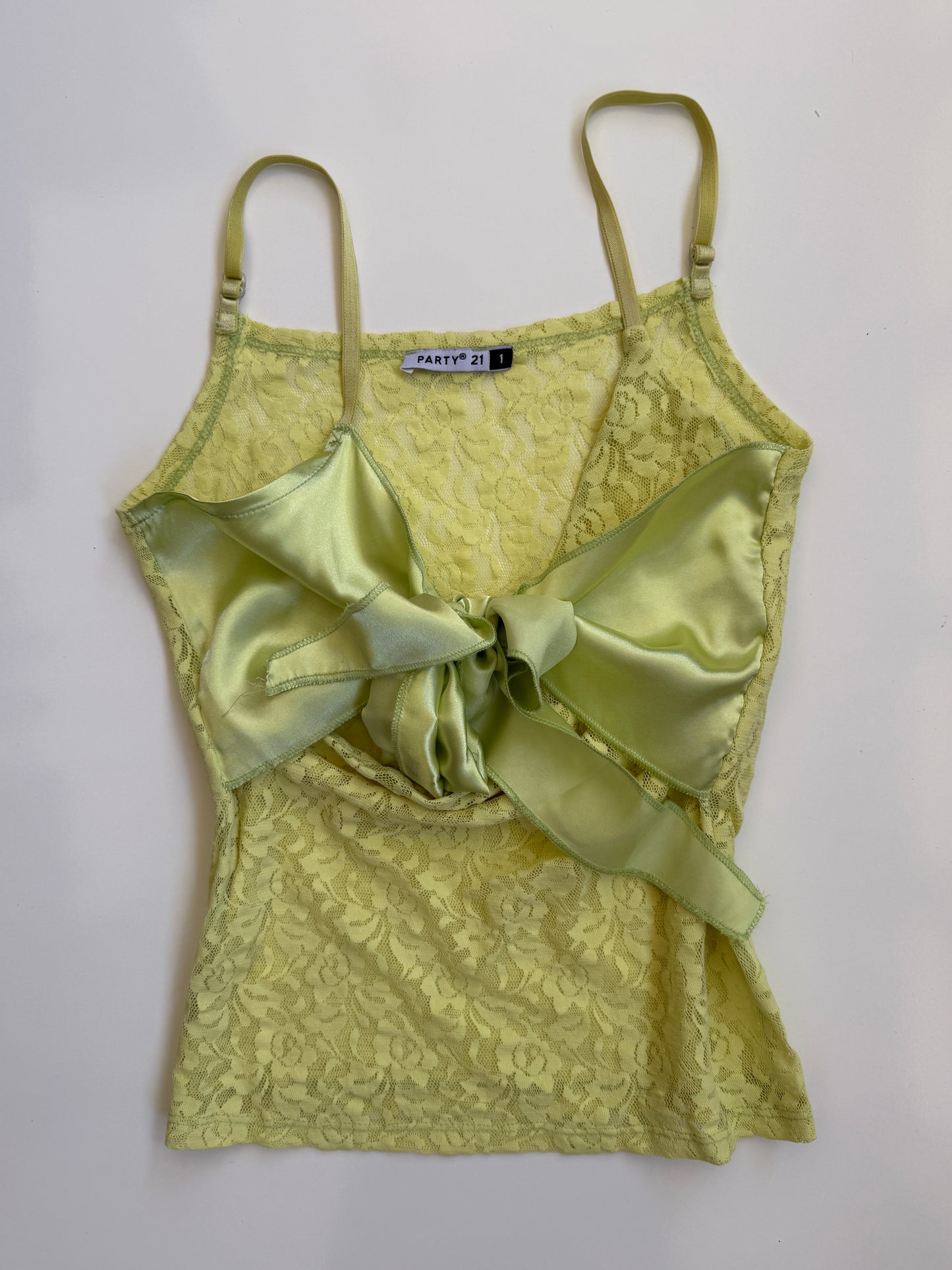 Deadstock 00's Party21 lace w satin ribbon cami *Fluro Green • Size S