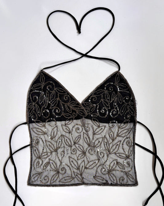 00's Charlotte Russe mesh beaded backless top • Size S/M