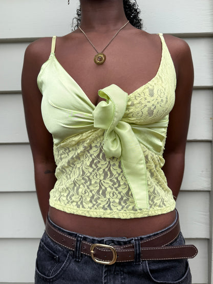 Deadstock 00's Party21 lace w satin ribbon cami *Fluro Green • Size S