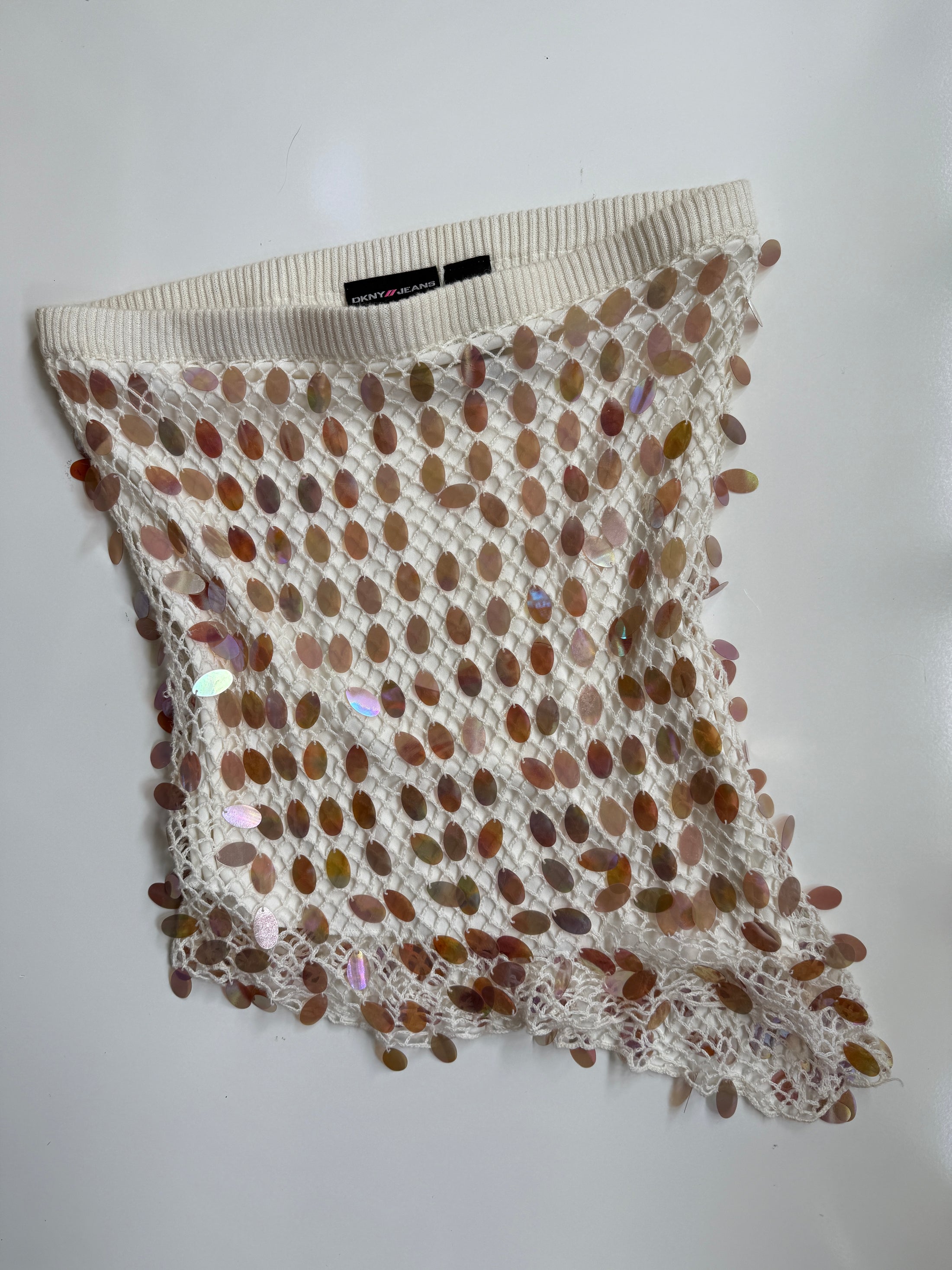 00's DKNY Sequin crocheted asym tube top • Size M