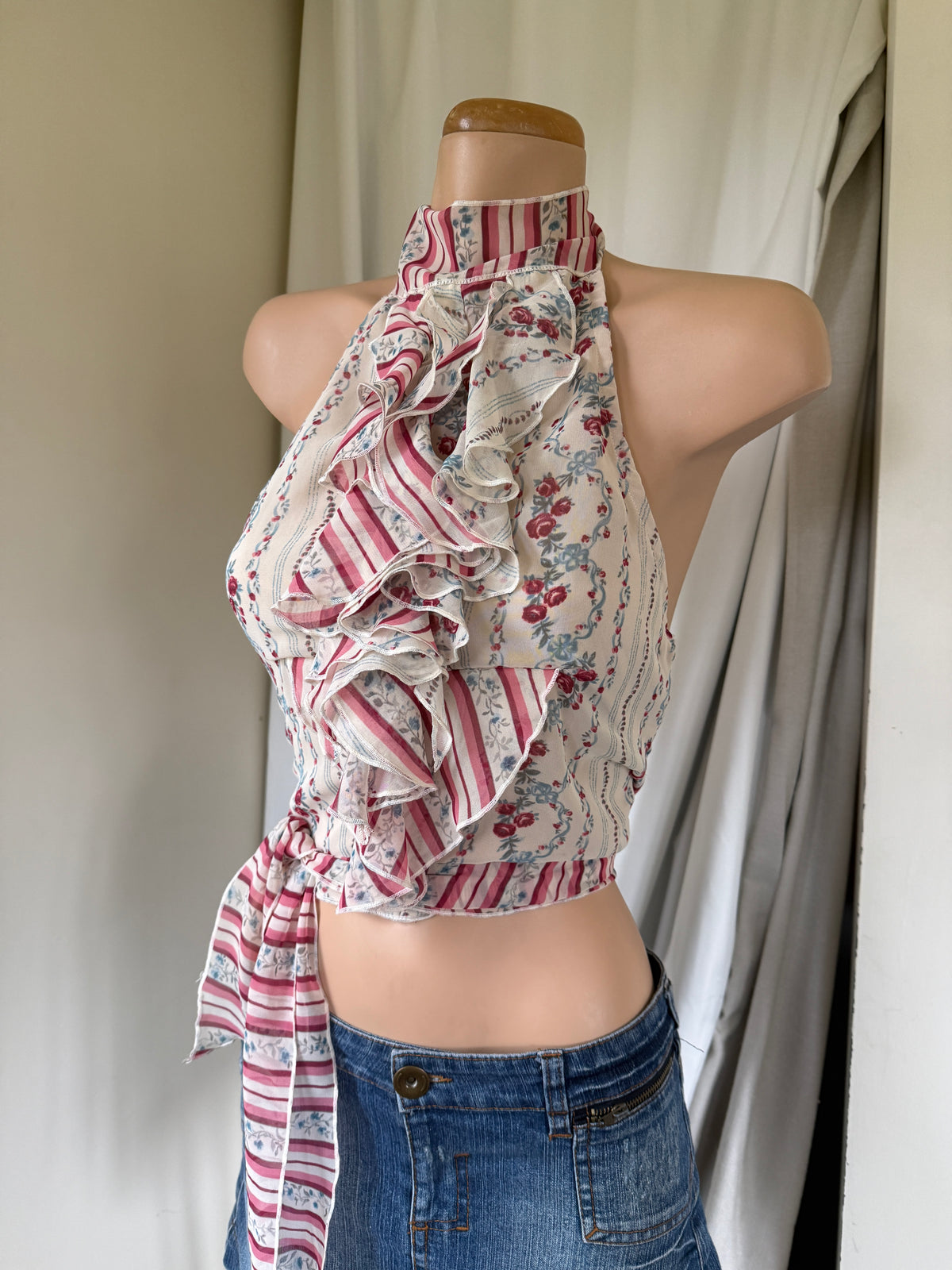 00's Morgan backless ruffle tie top • Size S