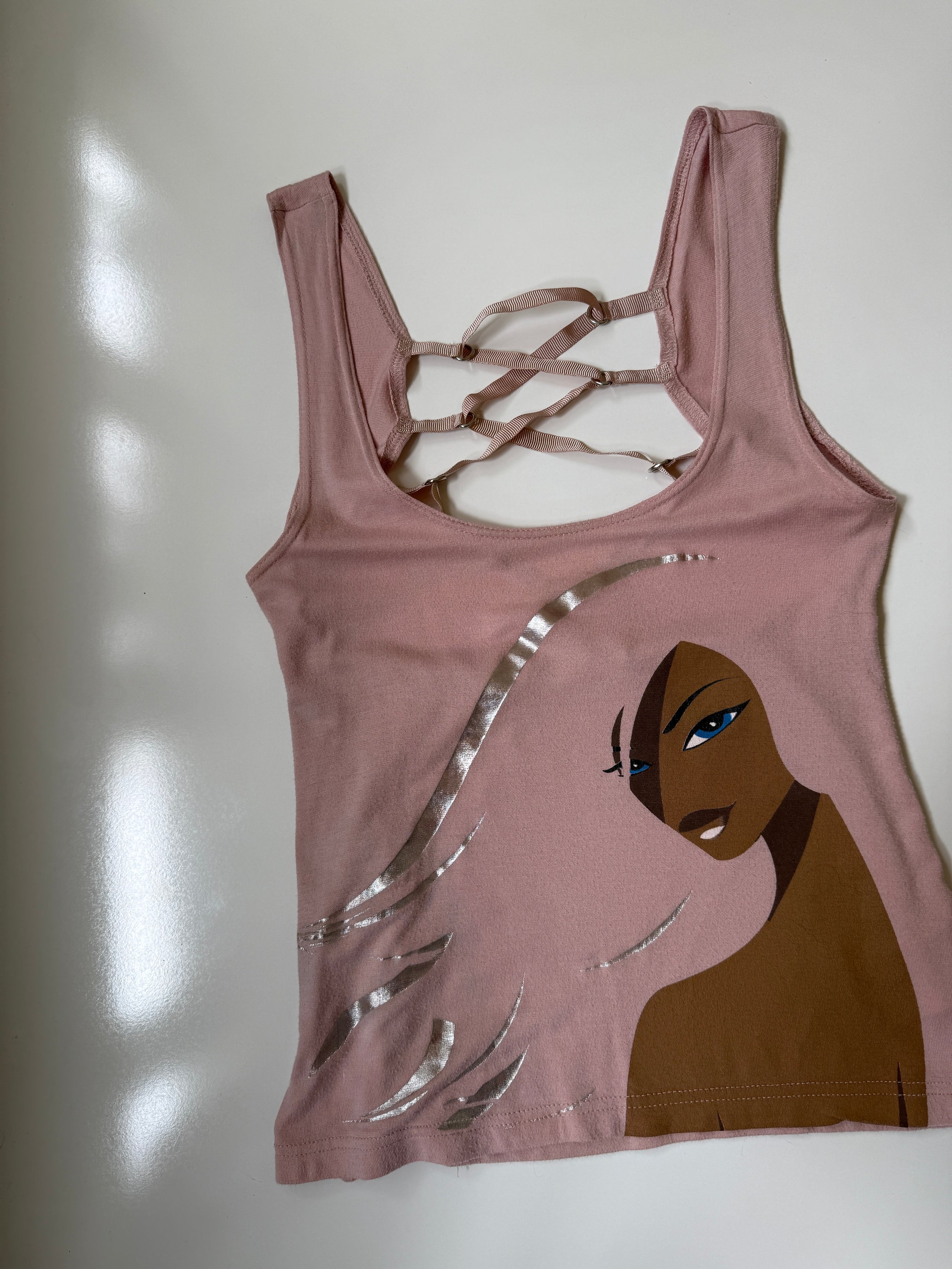 00's Print tank w lace up back detail • Size M