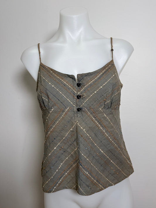00's Khaki cotton cami w embroidered stripes • Size M