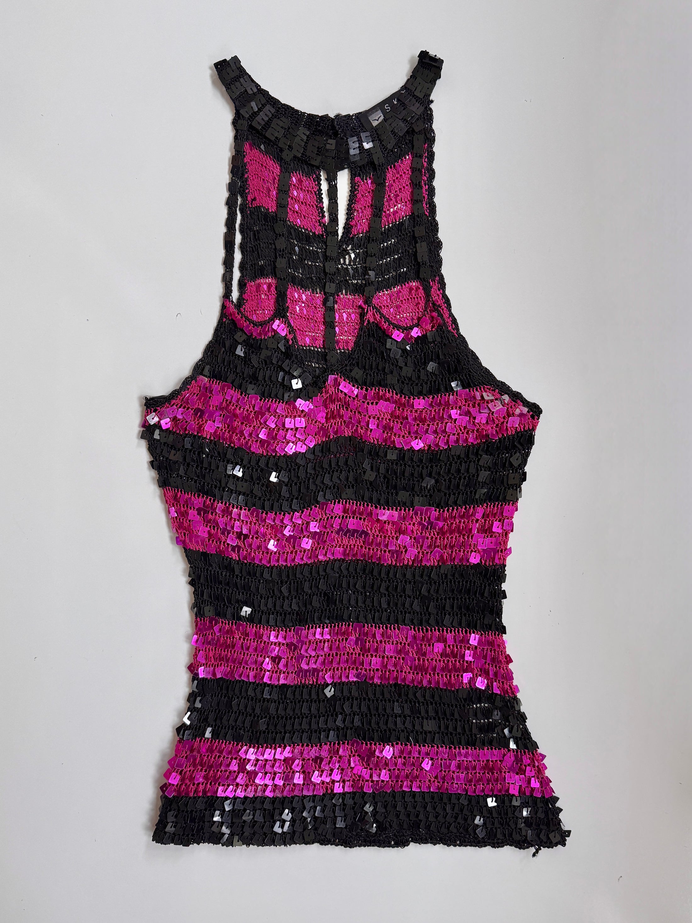 00's Striped sequin crocheted halter • Size S