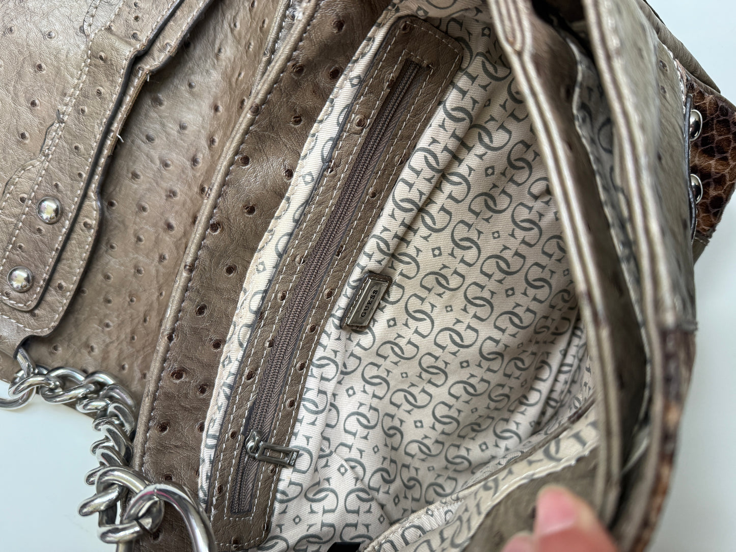 00's Guess faux ostrich leather chain bag