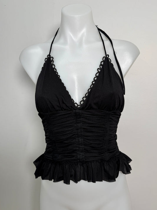 00’s Ruched black halter • Size S