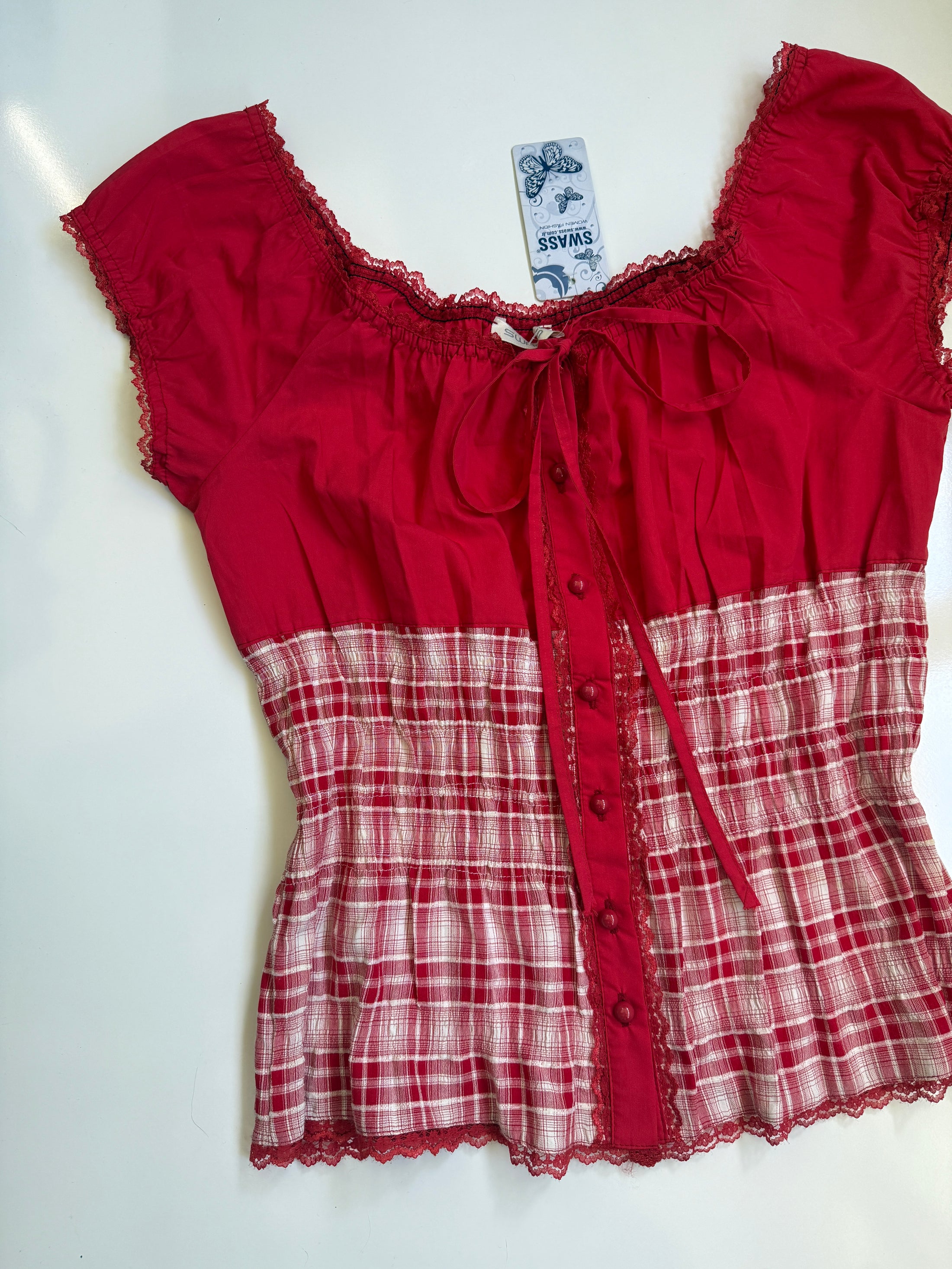 Deadstock 00's plaid ruched coquette top • Size 18