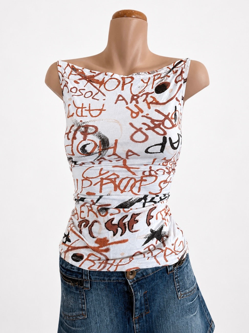 00's Graphic print hi-neck tank • Size M