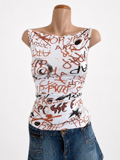 00's Graphic print hi-neck tank • Size M