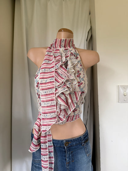 00's Morgan backless ruffle tie top • Size S