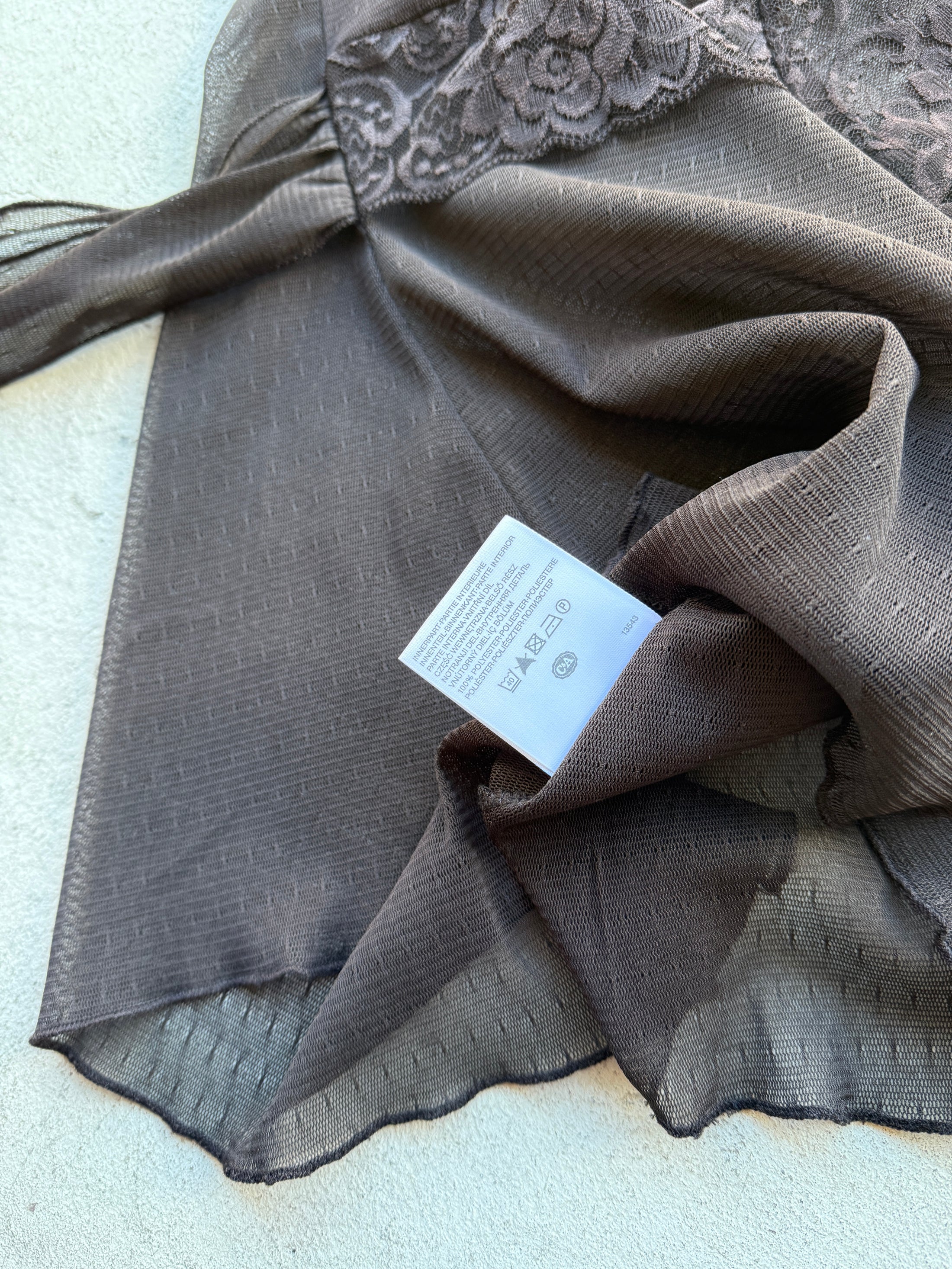 00's Brown mesh/lace tie back top • Size M