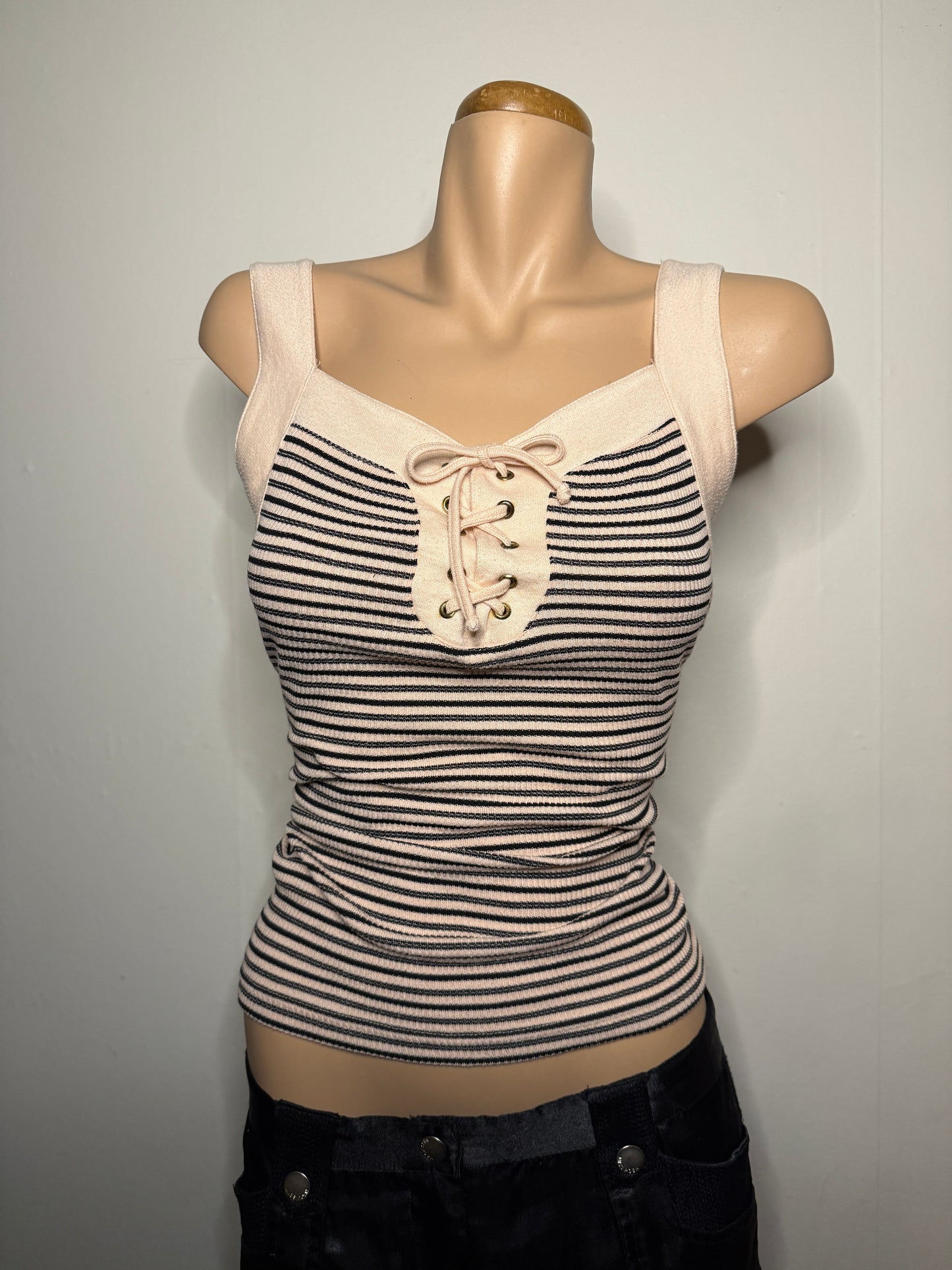 00's Striped cotton lace up tank • Size M