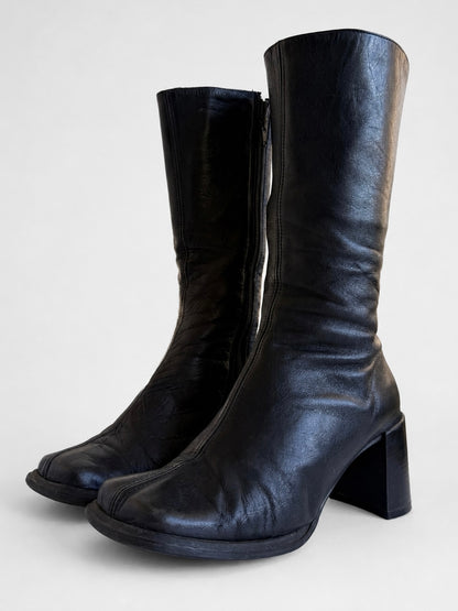 NZ 90's Genuine leather square toe block heel boots • Size 8