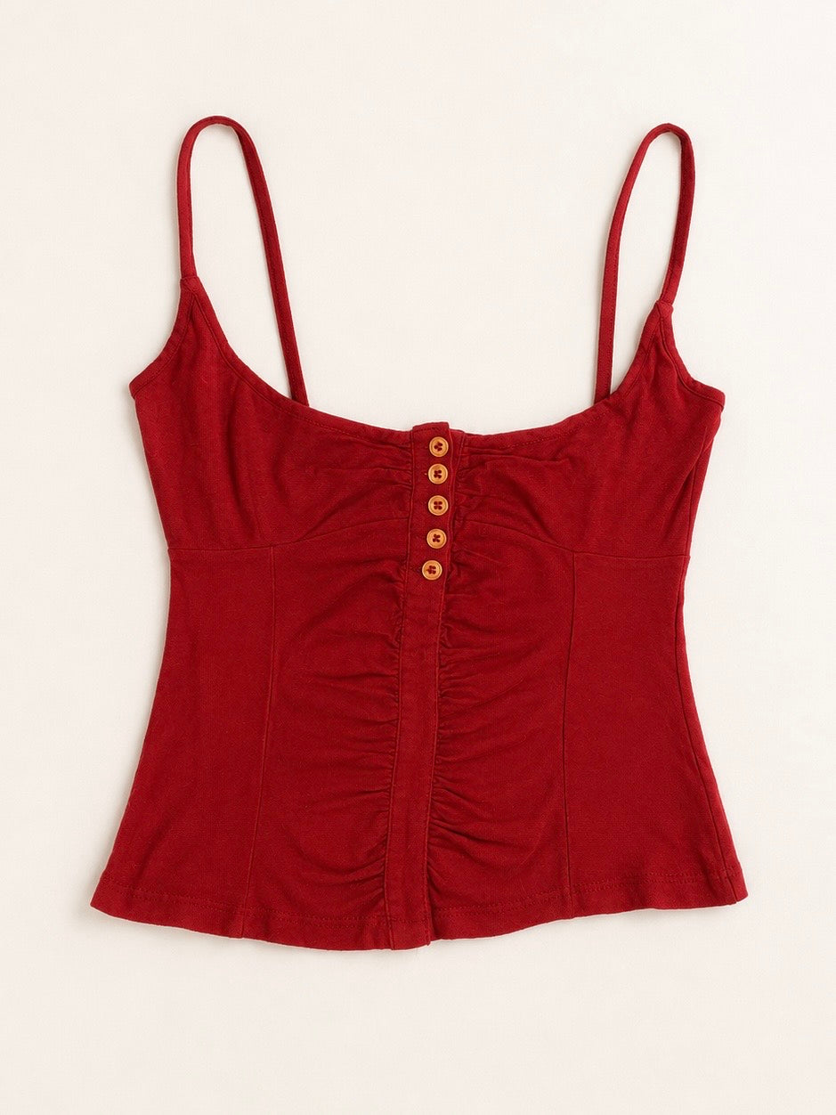 00's Red ruched cami w button detail • Size S