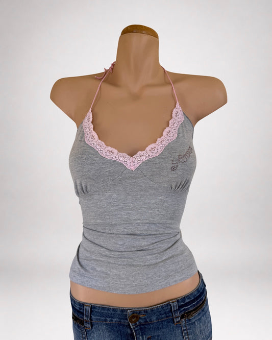 00's Morgan diamante halter w lace trim • Size M