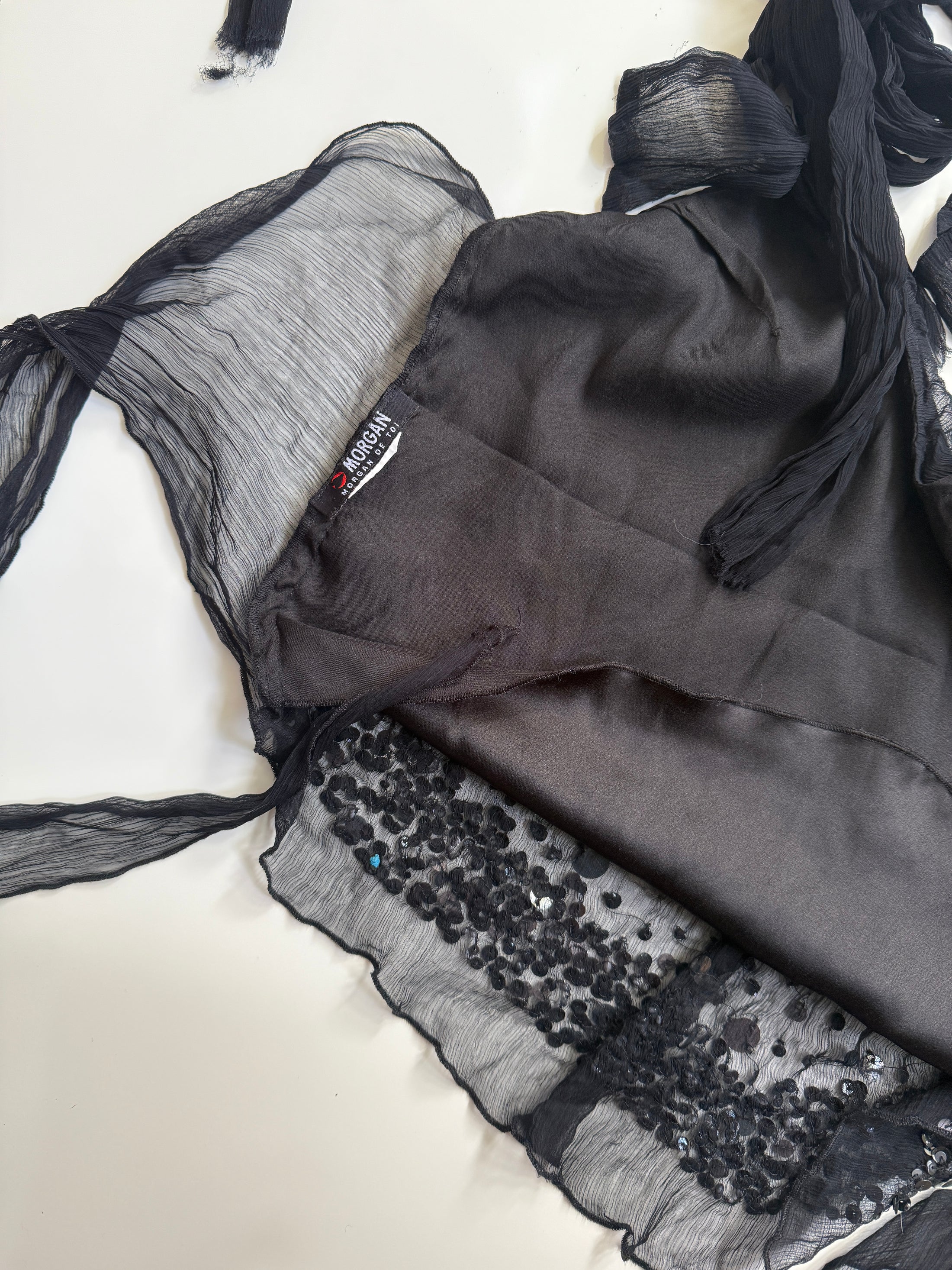 00's Morgan silk sequin backless halter• Size S-M