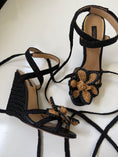 Load image into Gallery viewer, 00’s Dolce & Gabbana crochet flower lace up wedges • Size 37

