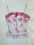 Load image into Gallery viewer, 00's pinstripe flower corset w ribbon • Size M
