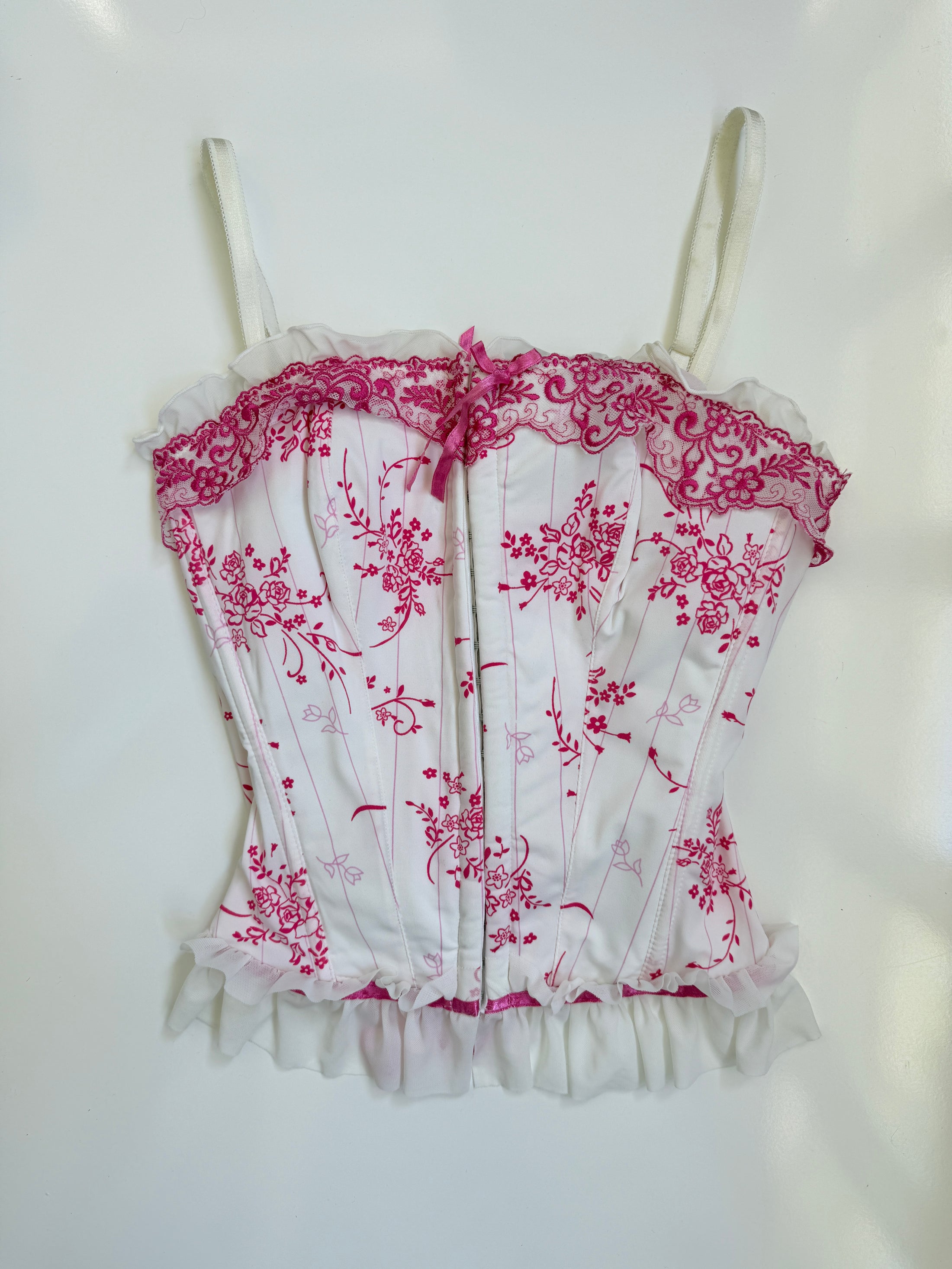 00's pinstripe flower corset w ribbon • Size M
