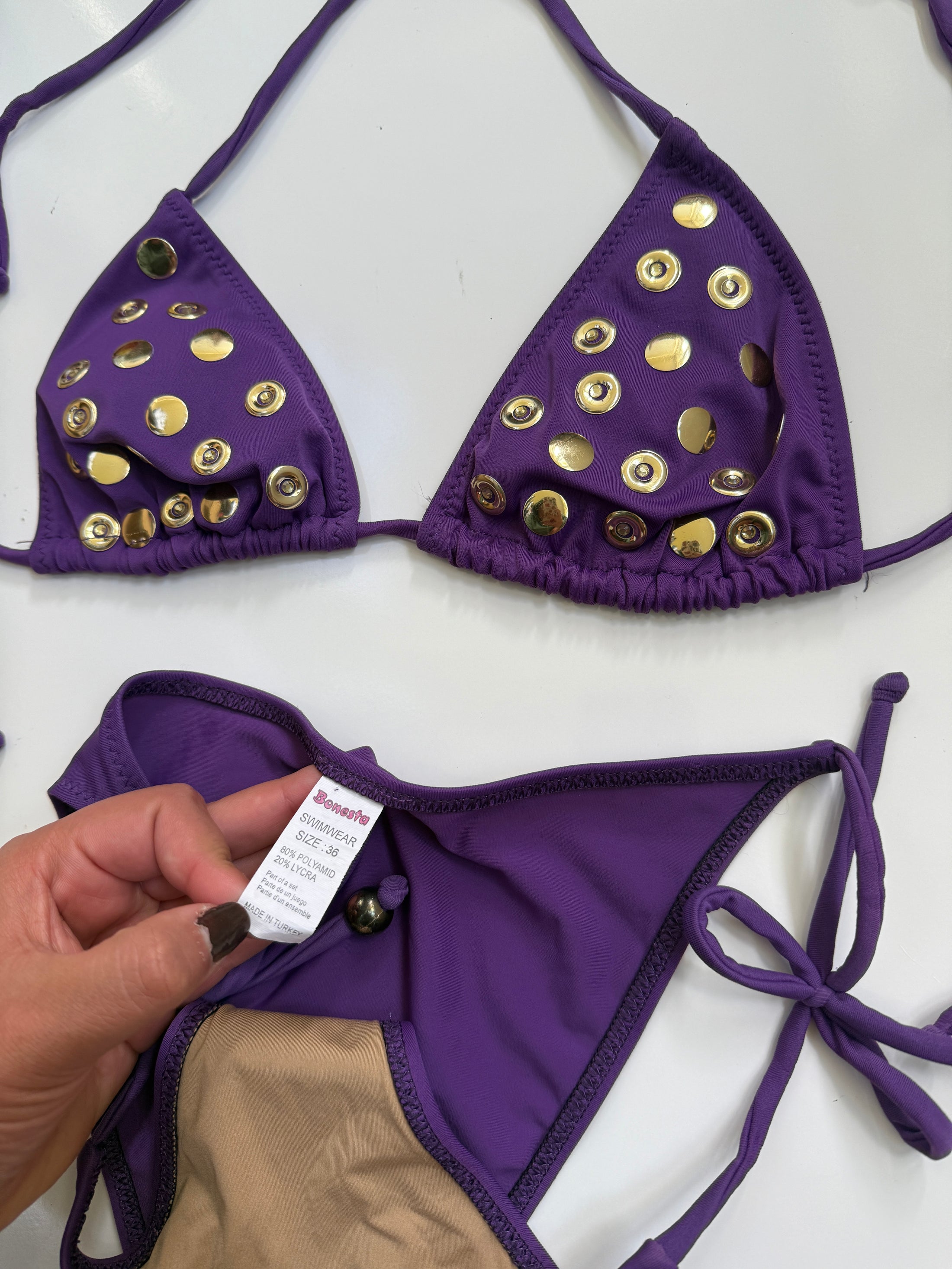 00's Purple Sequin detail bikini set • Size S