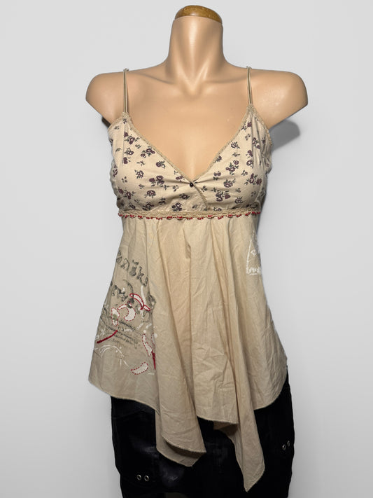 00's Mavi print cotton asym cami w beading • Size 12