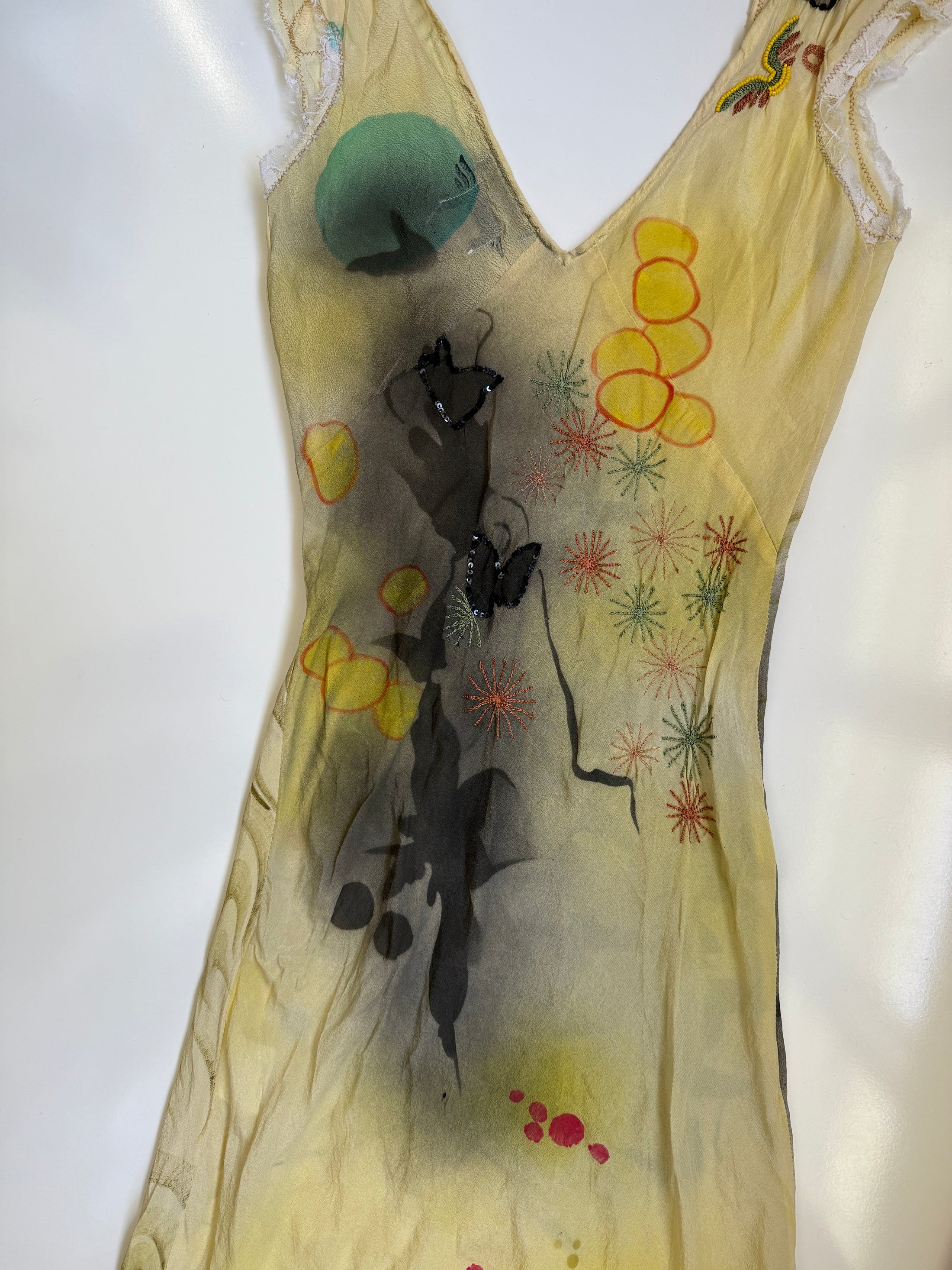 00's Replay silk embellished midi w lace detail• Size S