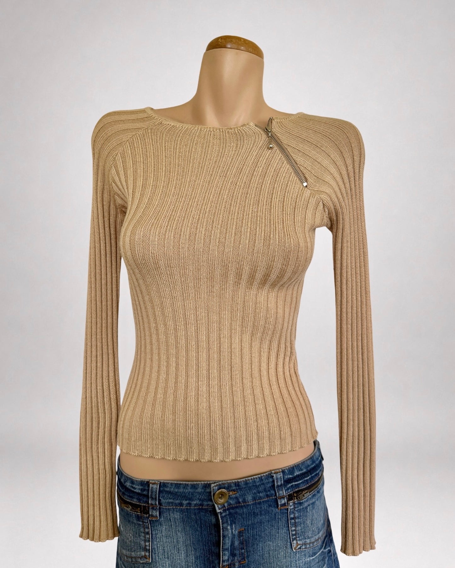 NZ 00's Wool blend ribbed knit w zipper • Size S