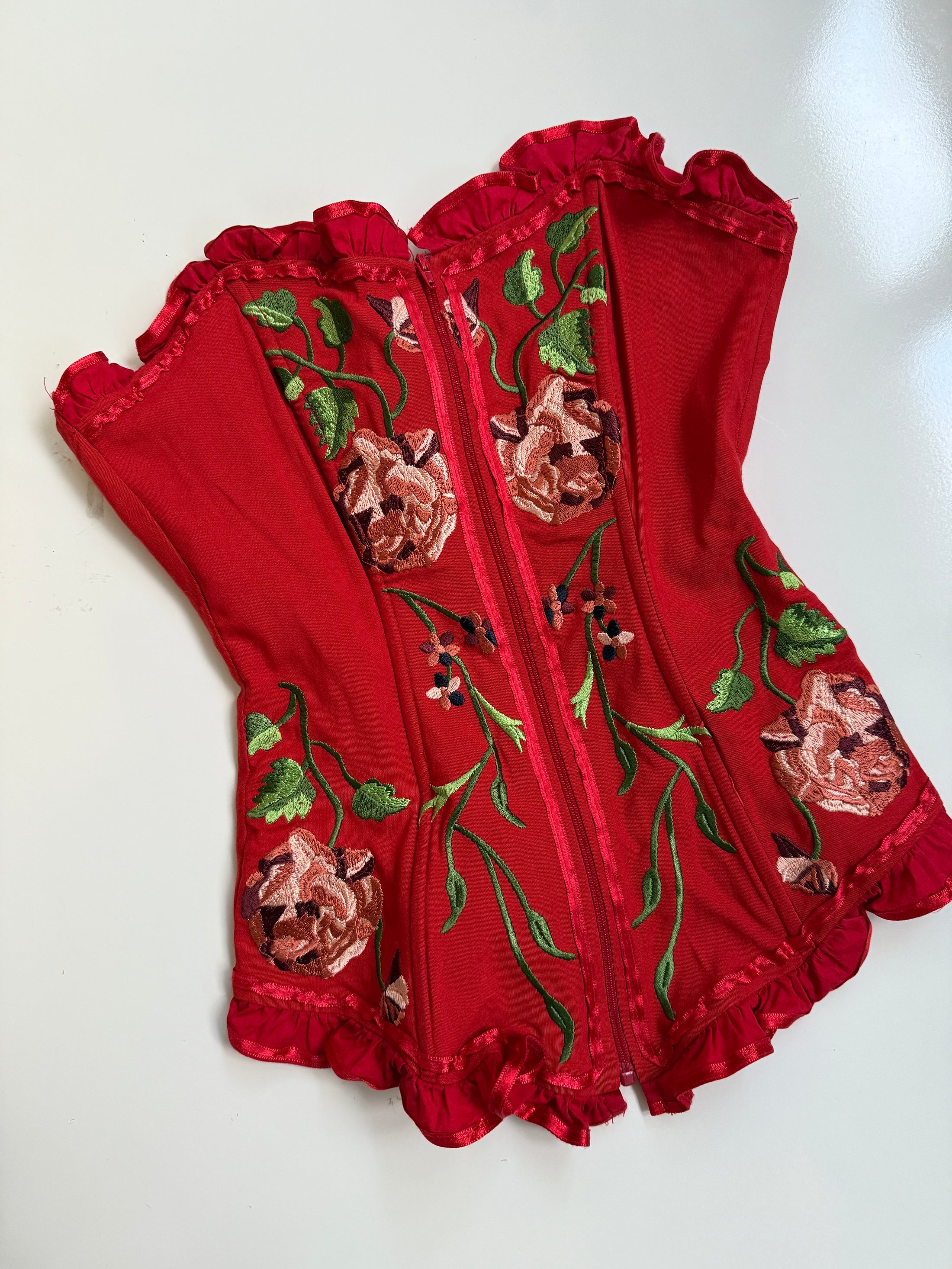 00's Embroidered zipper corset • Size S