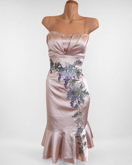 00's Karen Millen silk embroidered midi • Size M