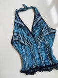 Load image into Gallery viewer, 00's Striped ruched embroidered halter w diamantes • Size S

