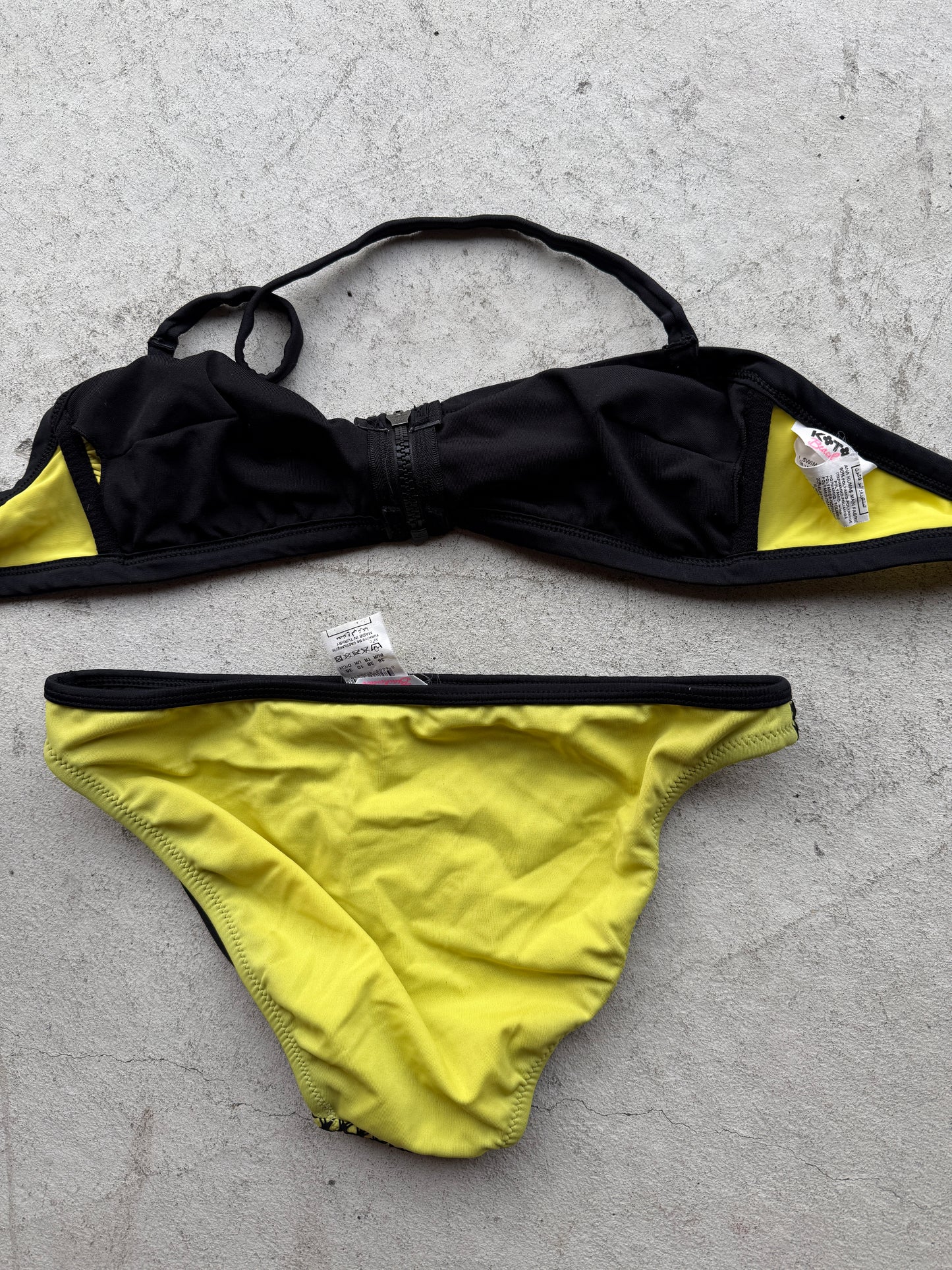 00's Yellow w mesh overlay zipper bikini • Size S/M