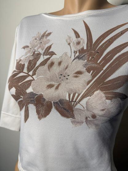 00's Flower print boat neck top w  diamantes • Size S