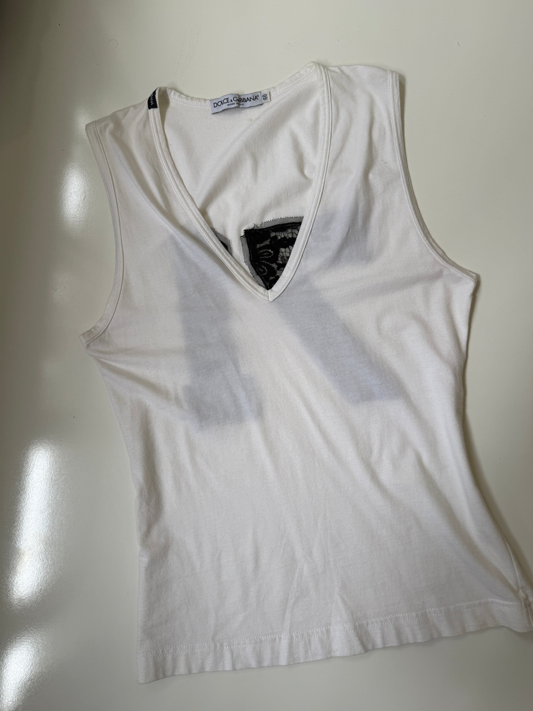 00's Dolce & Gabbana cotton tank w lace detail • Size M/L