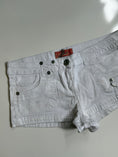 Load image into Gallery viewer, 00's White denim low-rise micro shorts • Size 10-12
