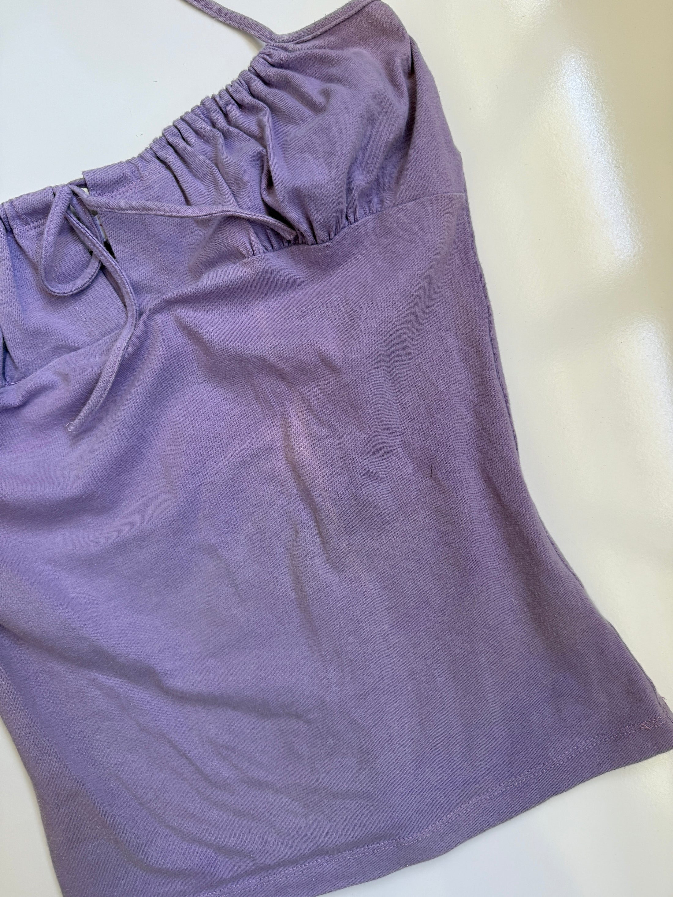 00's Lilac cotton ruched bust cami • Size S