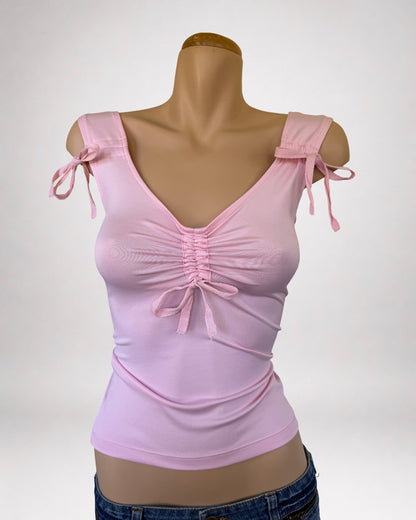 00s Pink baby tee w ruching detail • Size S