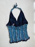 Load image into Gallery viewer, 00's Striped ruched embroidered halter w diamantes • Size S
