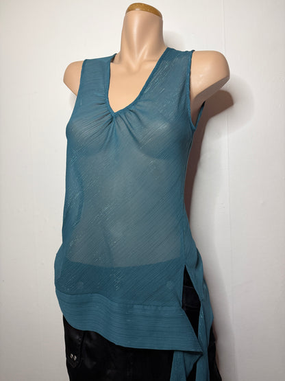 00's Teal shimmer sheer tank w tie detail • Size S