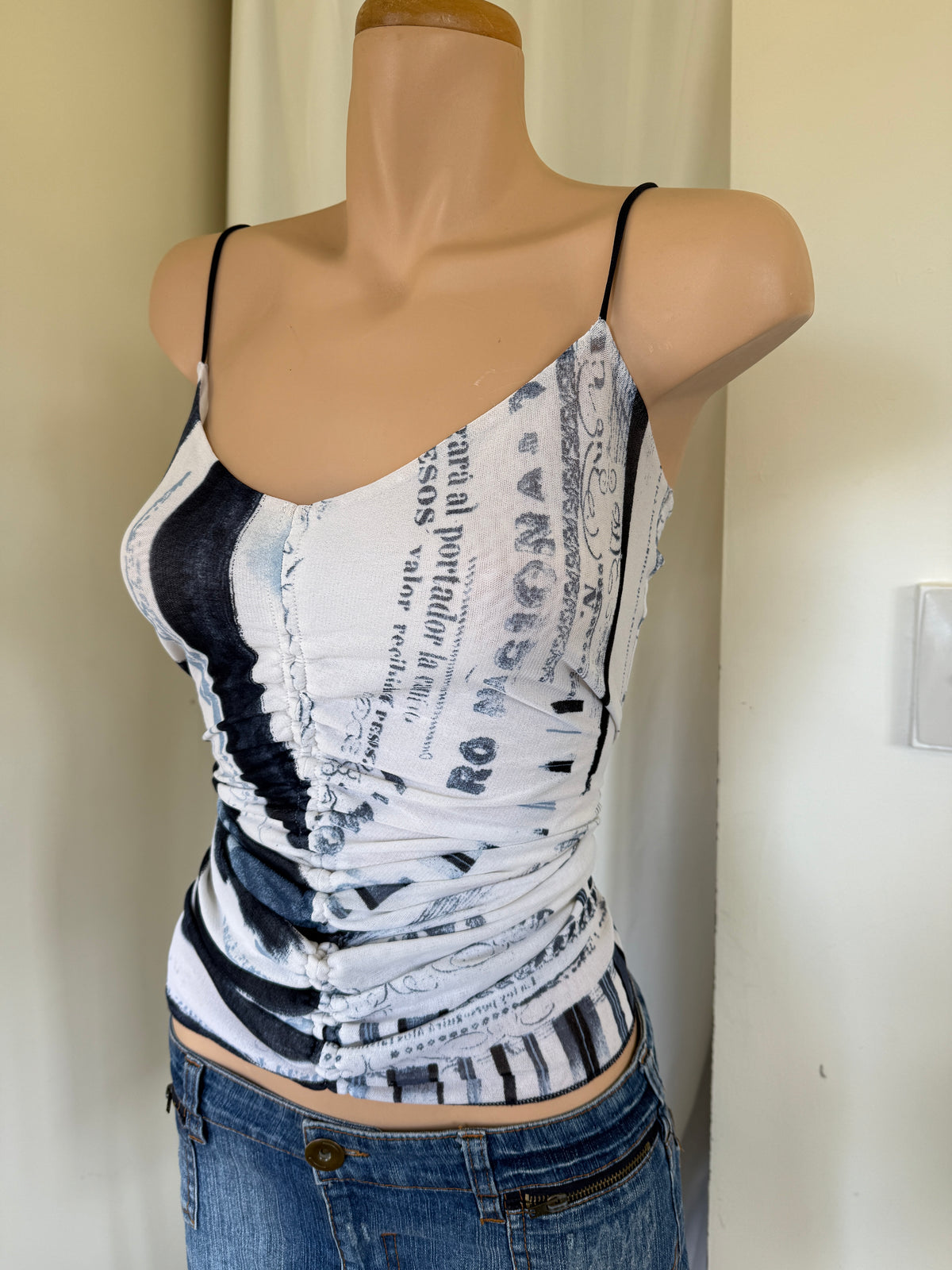 00's Sheer ruched graphic print cami • Size XL