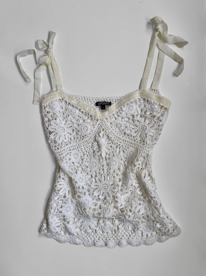 00's Optimo crocheted cami w tie straps • Size S