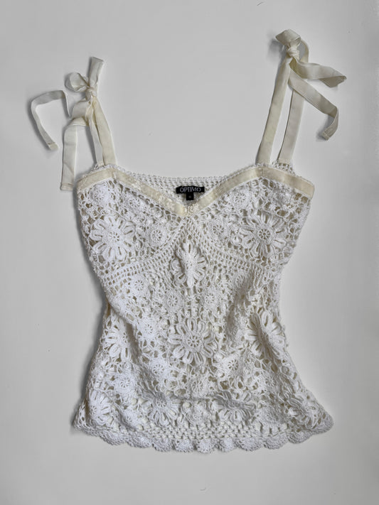 00's Optimo crocheted cami w tie straps • Size S