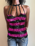 Load image into Gallery viewer, 00's Striped sequin crocheted halter • Size S
