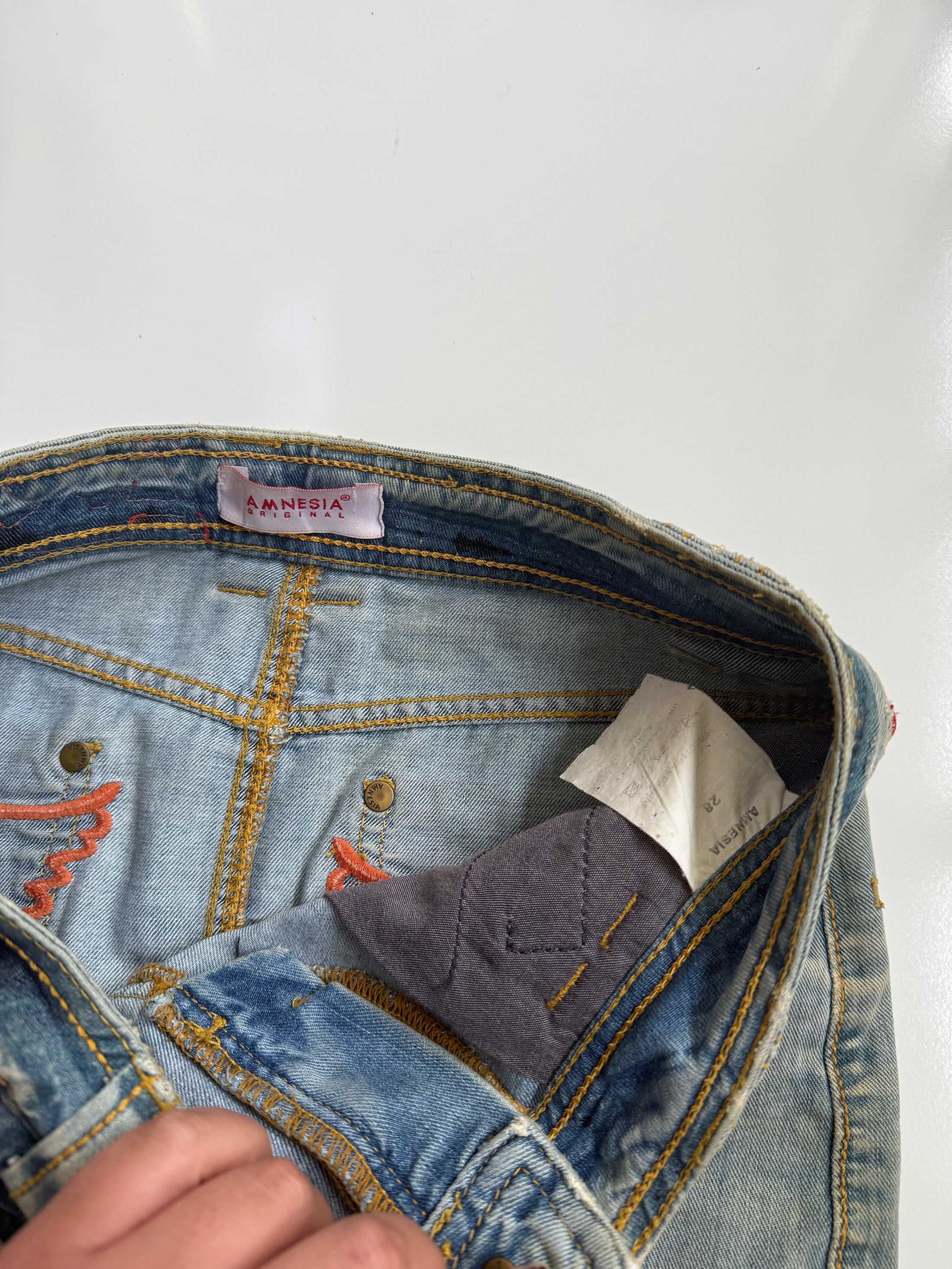 00's Embroidered heart diamante denim mini • Size 8