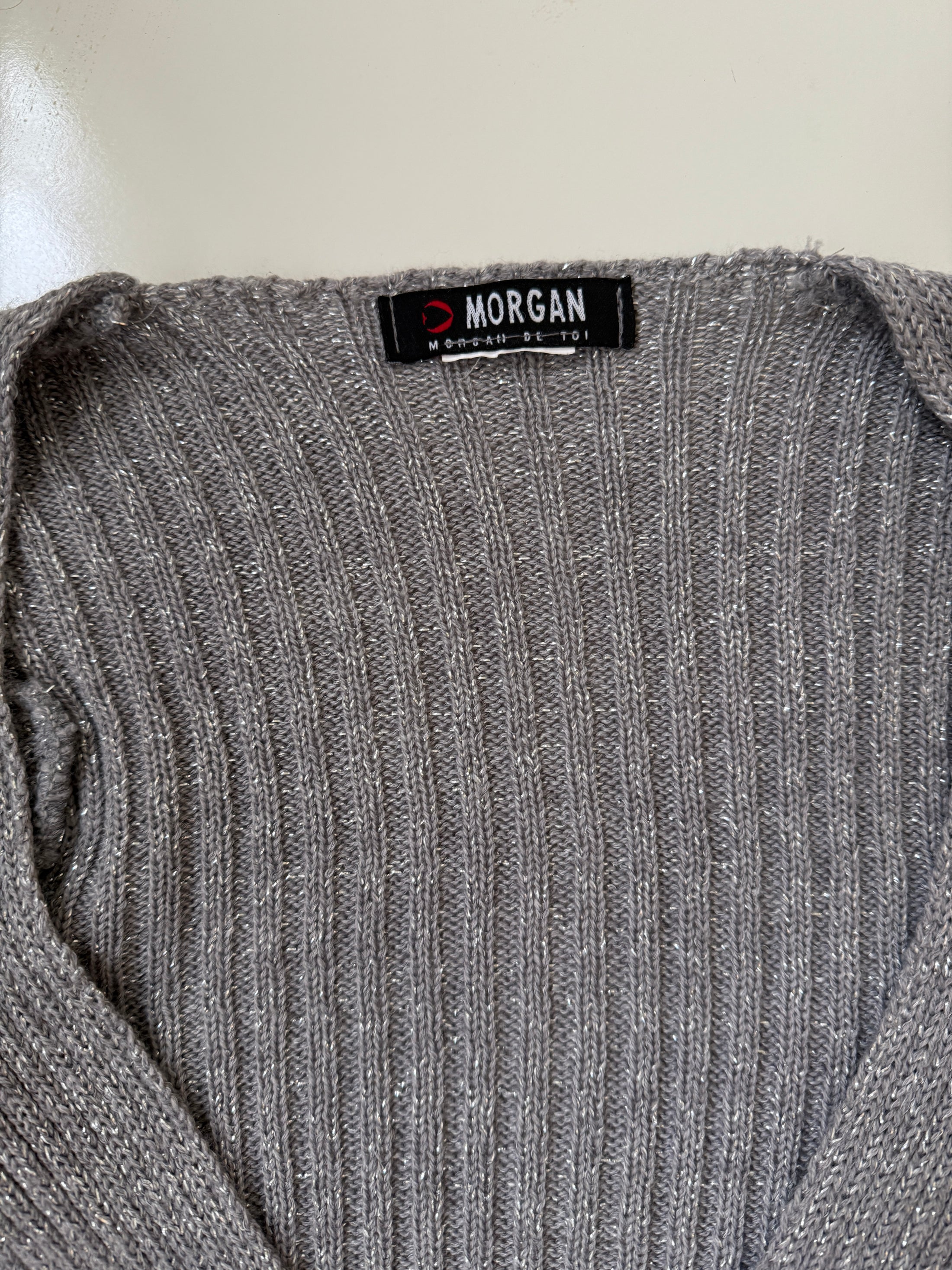 00's Morgan glitter ribbed cardigan top *Grey• Size XS