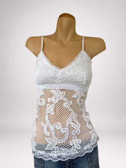 00's Embroidered woven cami w lace trim • Size M/L