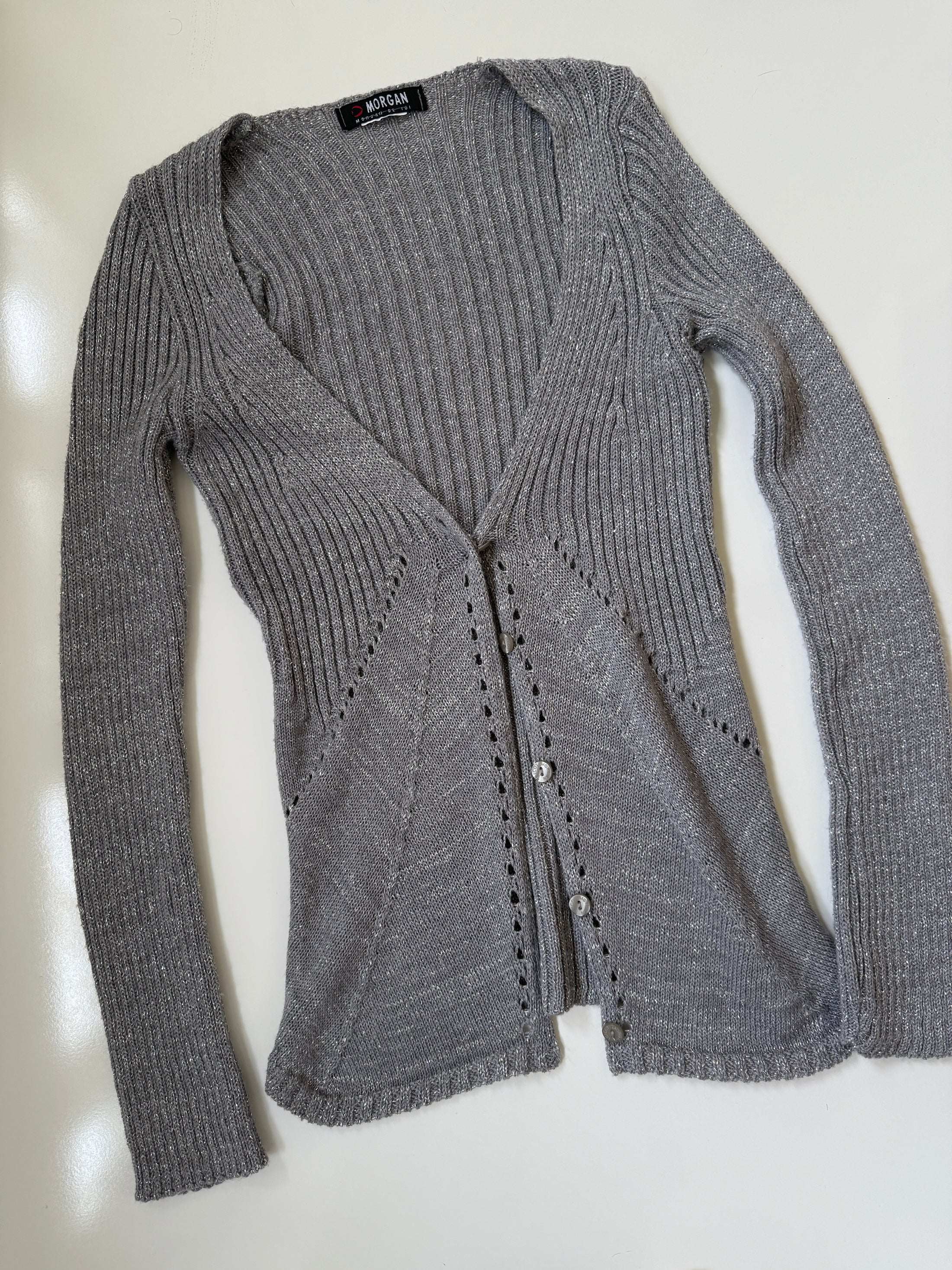 00's Morgan glitter ribbed cardigan top *Grey• Size XS