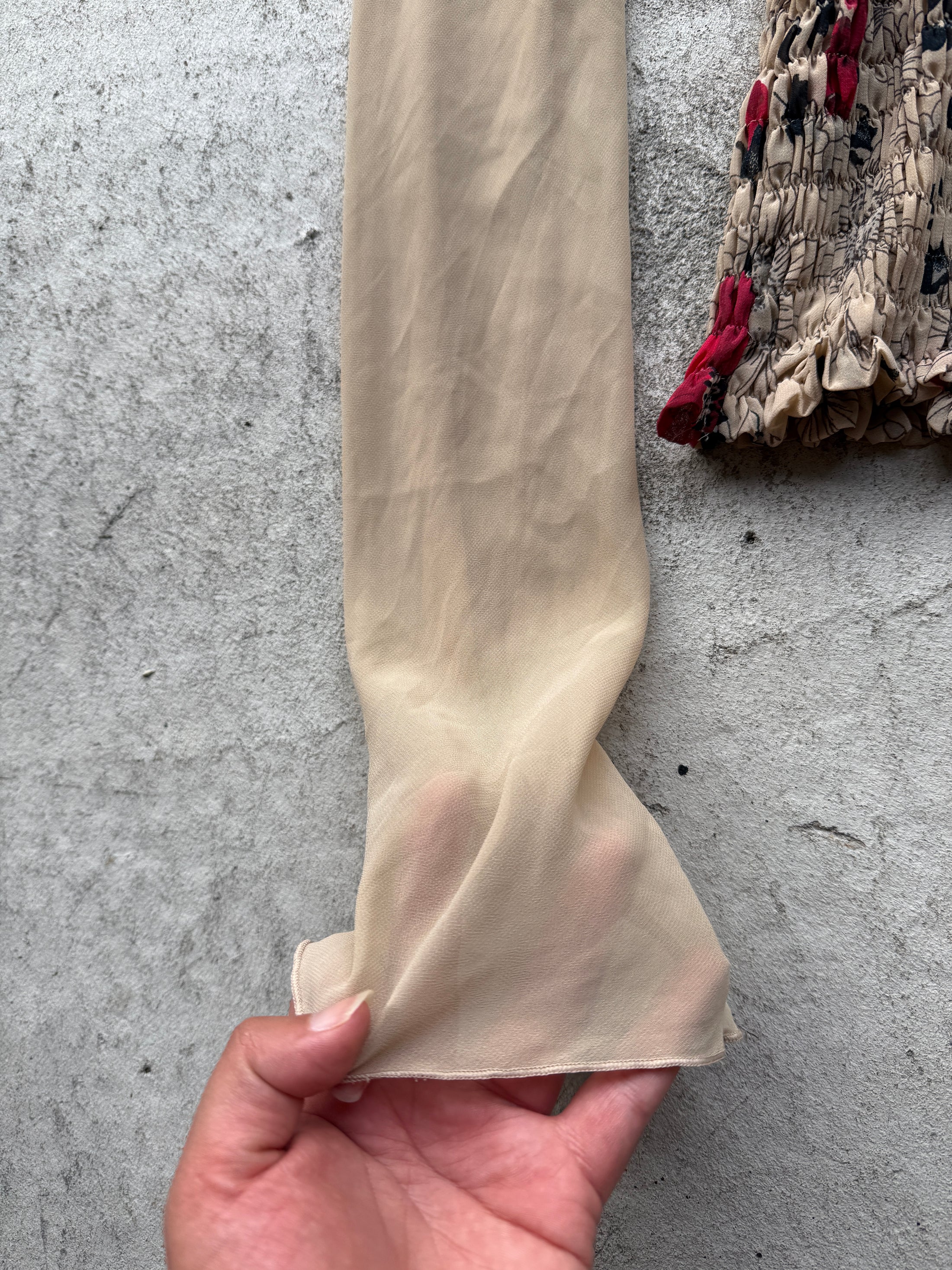 00's Mango fairy ruched off shoulder w bell sleeves • Size S