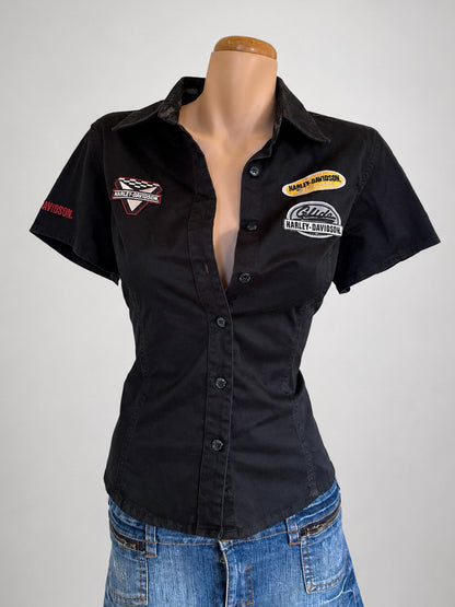 00's Harley Davidson button up w patches • Size S